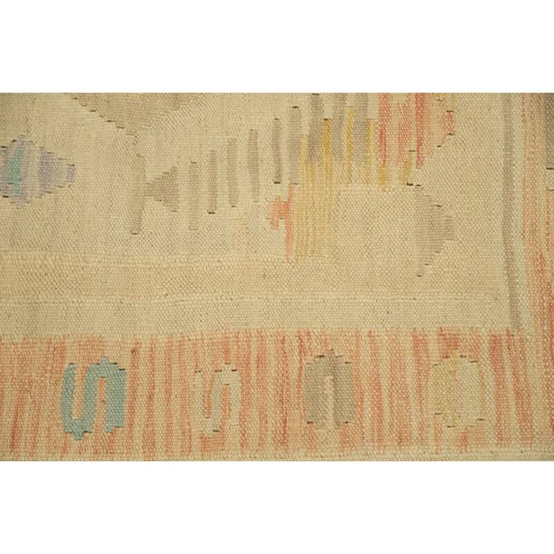 Hand Woven Oriental 100% Wool Carpet Southwestern Tribal Beige & Ivories Kilim Area Rug - 5' 1'' X 3' 2''