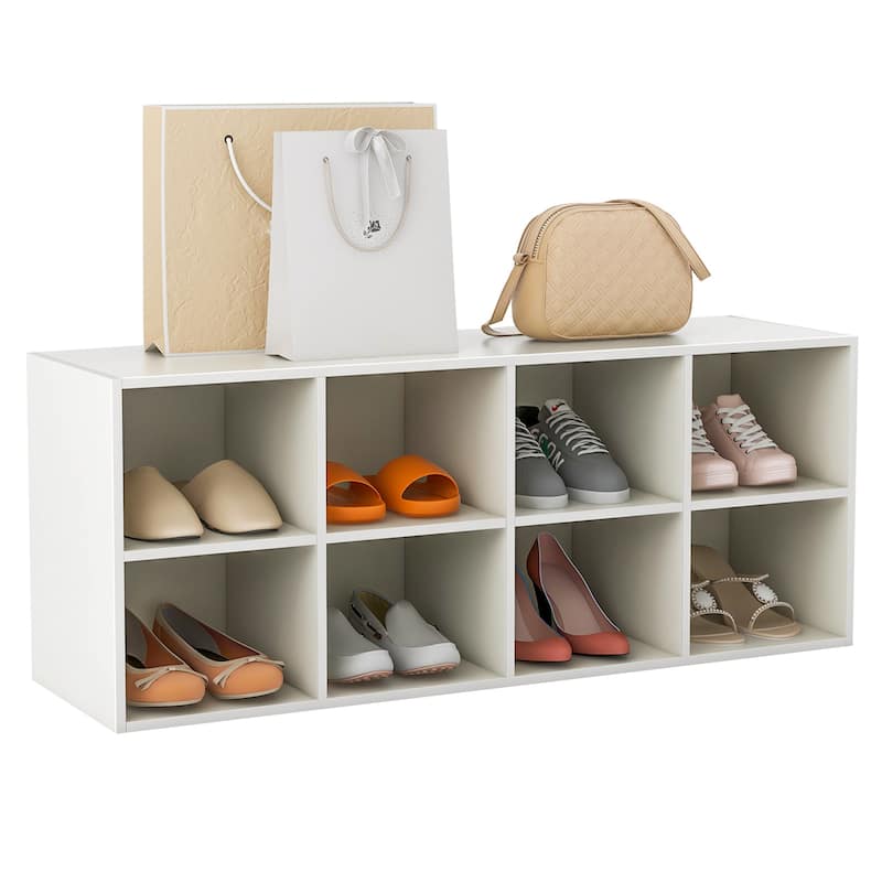Costway 8 Cubbies Shoe Bench with 500 LBS Weight Capacity Cubby Shoe - See Details - White