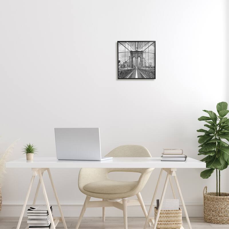 Stupell Brooklyn Bridge Black White Industrial Landscape City Architecture Framed Wall Art