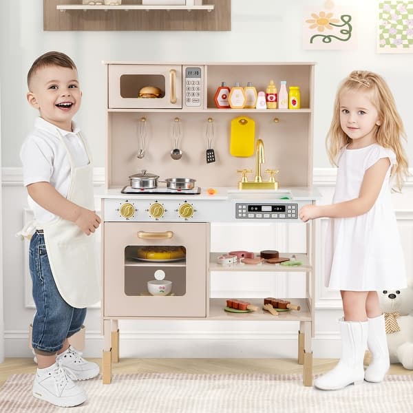 slide 2 of 9, Adjustable Play Kitchen with Microwave and Lights for Kids - 28" x 11" x 36" Kitchens