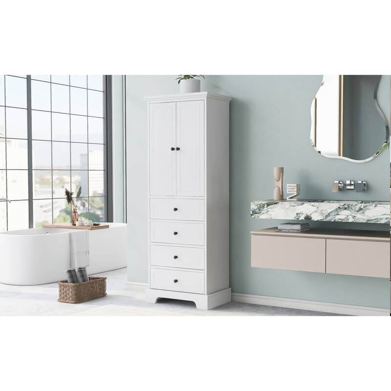 GDFStudio - Evelyn Tall Storage Cabinet with Drawers and Adjustable Shelving for Multi-Room Organization