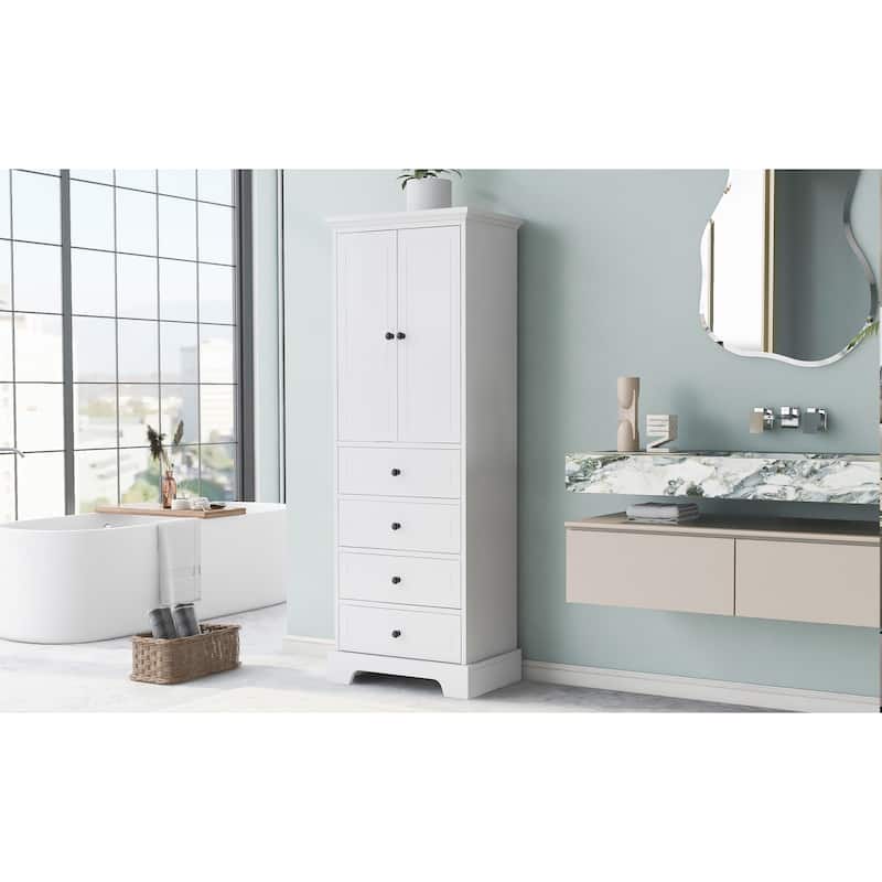 Storage Cabinet with 2 Doors and 4 Drawers for Bathroom, Office, Adjustable Shelf, MDF Board with Painted Finish