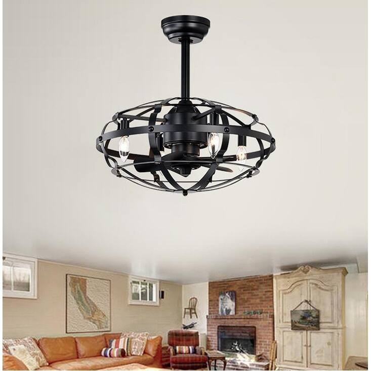 18" Industrial Ceiling Fan Light Kit for Living Room Bedroom Kitchen and Bladeless Caged Ceiling Fan with Lights - 18 Inches