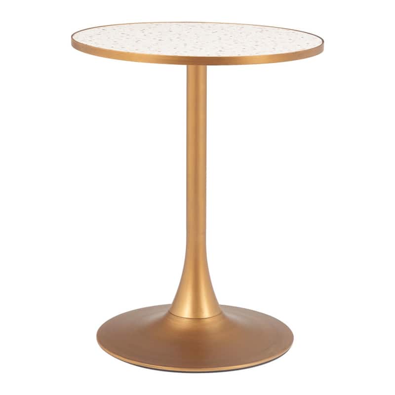 HomeRoots 24" Beige and Gold Wood and Steel Pedestal Base Round Top Dining Table - 24.00 in. x 29.90 in. x 24.00 in.