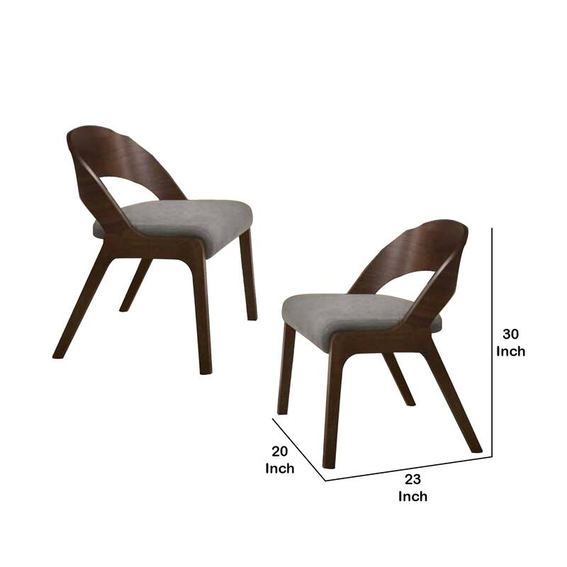 Wooden Dining Chair with Open Curved Back Design, Set of 2, Walnut Brown