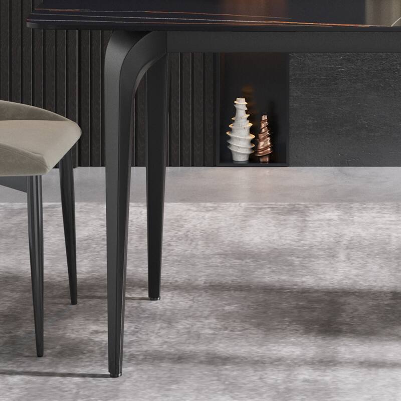 70.87"Modern artificial stone curved black metal leg dining table-can accommodate 6-8 people
