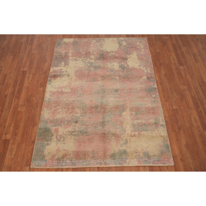 Hand Knotted Oriental Viscose Silk Carpet Modern Abstract Multi-Colored Abstract Area Rug - 6' 6'' X 4' 7''