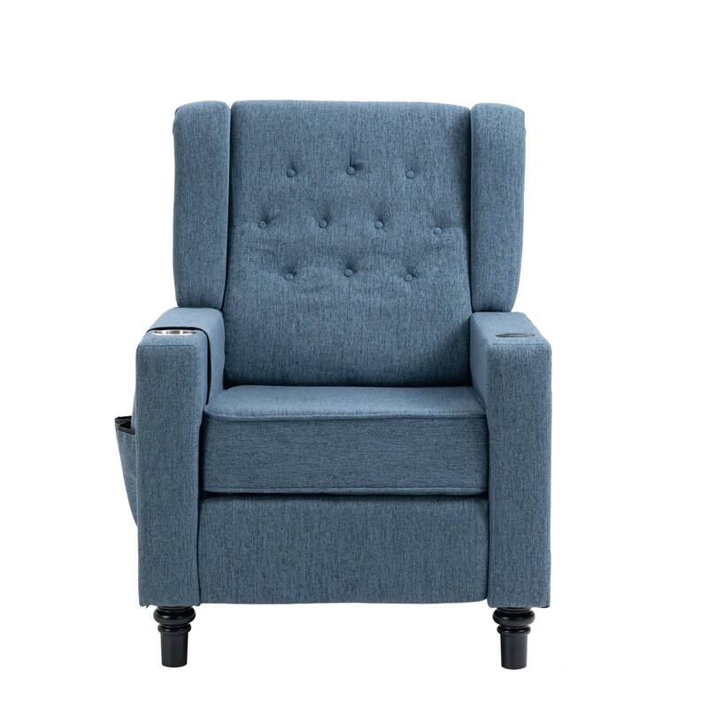 Linen Fabric Wingback Push Back Recliner Chair with 2 Hidden UBS Ports