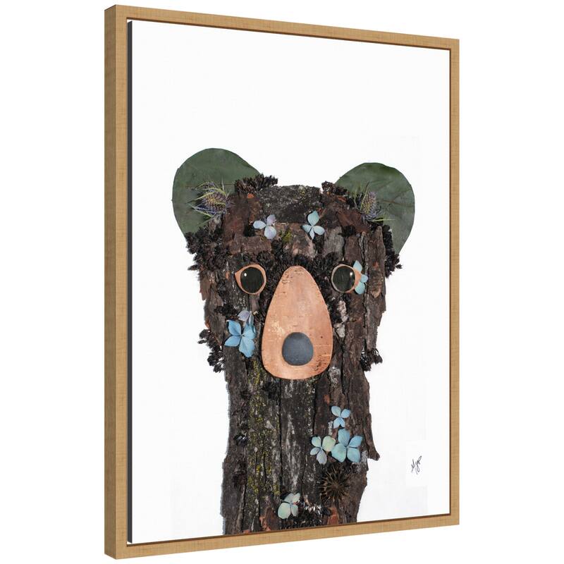 Kate and Laurel Black Bear by Madeline Jeppesen Framed Canvas Wall Art Print - 18x24 - Natural
