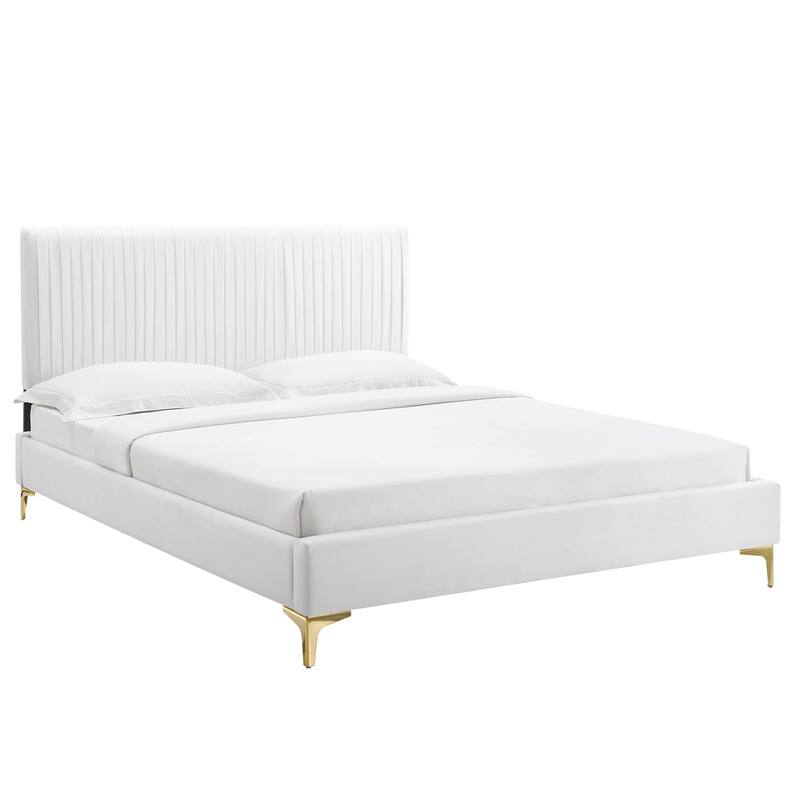 Peyton Performance Velvet Queen Platform Bed - White