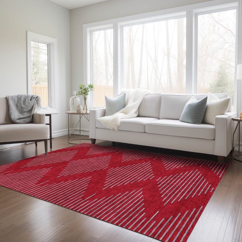 Machine Washable Indoor/ Outdoor Contemporary Geo Chantille Rug