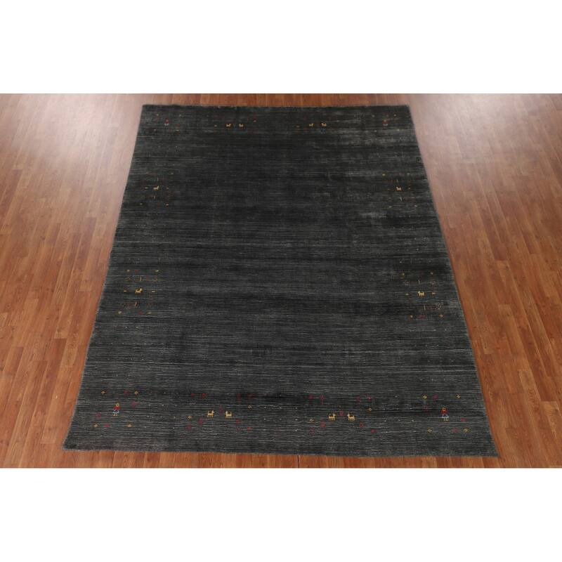 Tribal Gray Gabbeh Indian Area Rug Hand-Knotted Wool Carpet - 7'9" x 9'9"