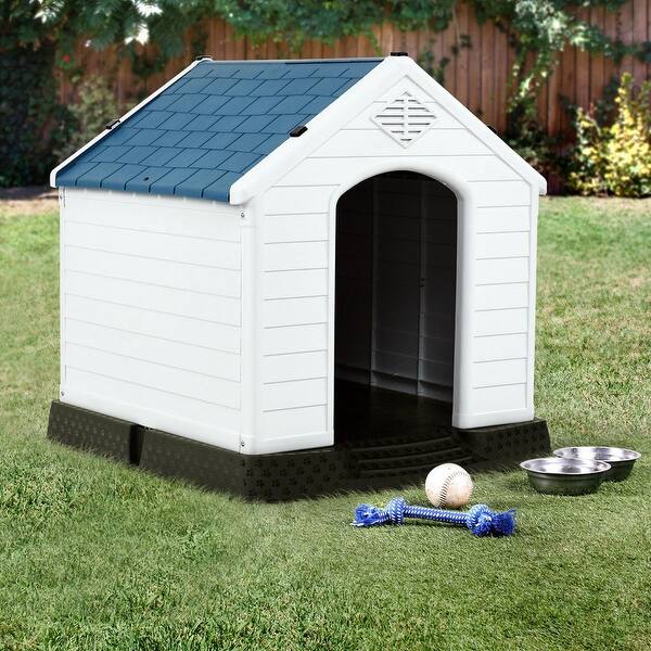 Gymax Plastic Dog House Pet Puppy Shelter Waterproof Indoor Outdoor Ventilate Blue Overstock 22854053 Diggity dog playhouse is a great new place for dogs in tracy. usd