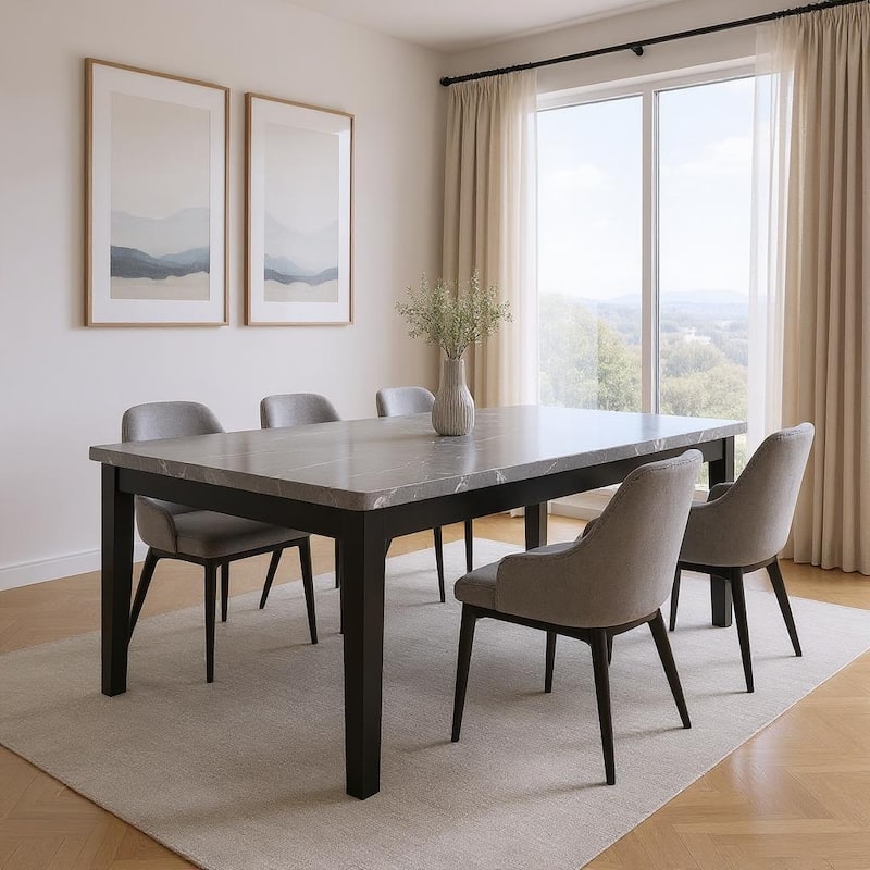 HomeRoots 66" Dark Gray Faux Marble and Wood Dining Table - 66 in. x 30.25 in. x 38 in. - Dark Gray - 66 in. x 30.25 in.  x 38 in.