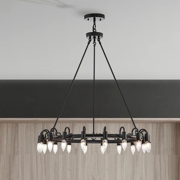 slide 2 of 15, Vater 18-Light Single Tier 32-inch Chandelier with Metal Support Rods Matte Black