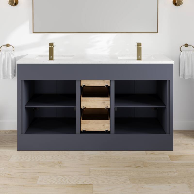 Eviva Curio Bath Vanity with WH Carrara Quartz Top and Undermount Sink