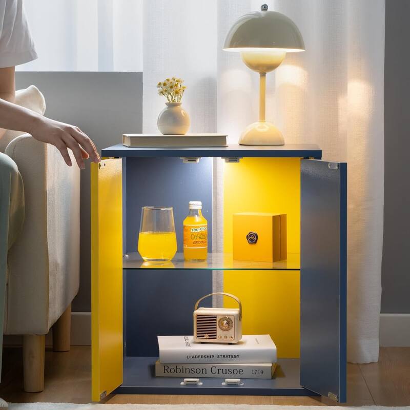 Nightstand with Glass Shelves and Led Lighting