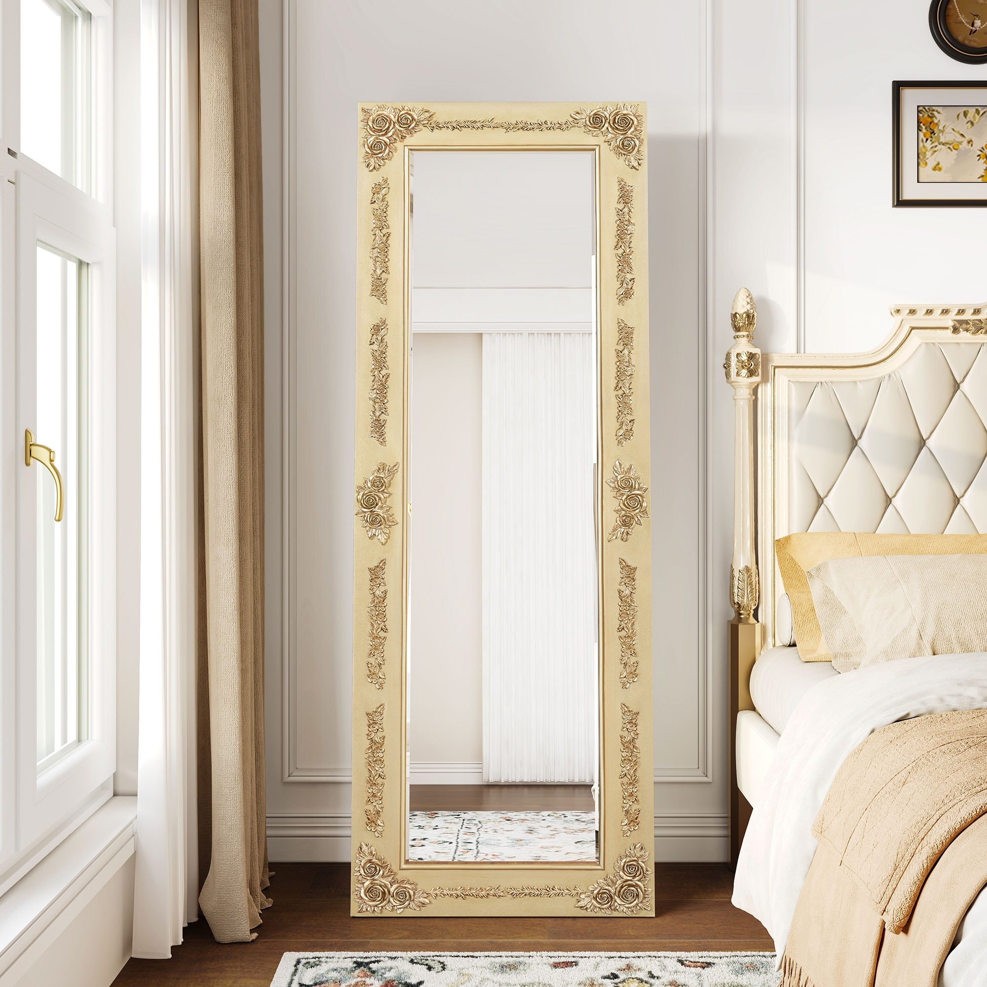 Moasis Floral Wooden Frame Full Length Floor Wall Mirror Standing Dressing  Mirror - Bed Bath & Beyond - 39408438