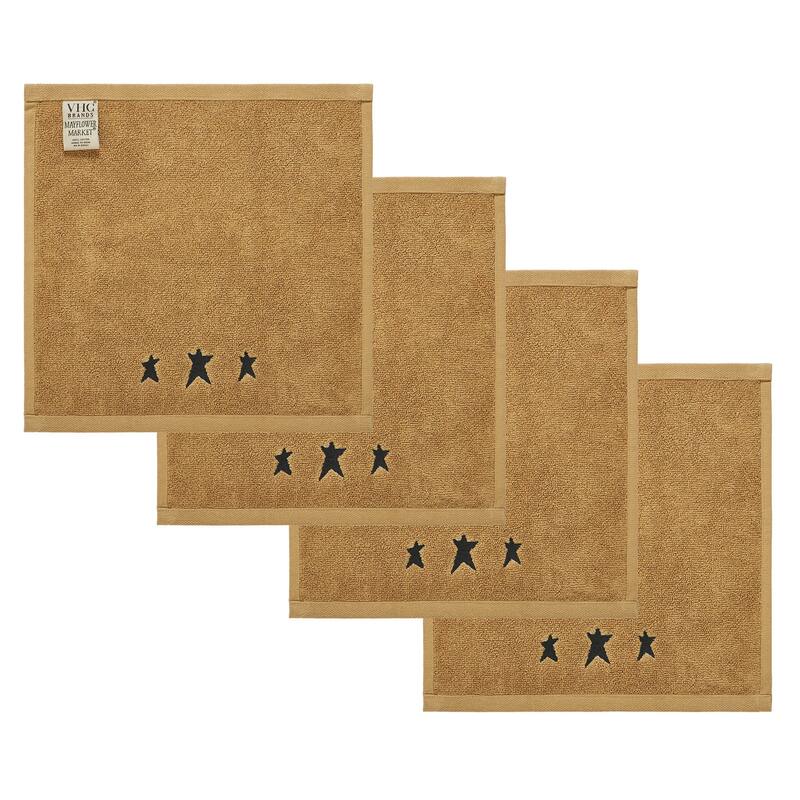 Black Prim Stars Tan Washcloth Set of 4 12x12