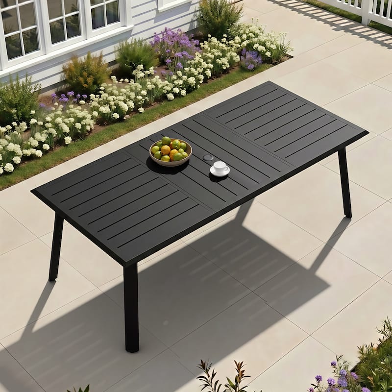 Outdoor All-Aluminum Dining Table with Umbrella Hole for 6-12 Person - Black - 82.7 inches