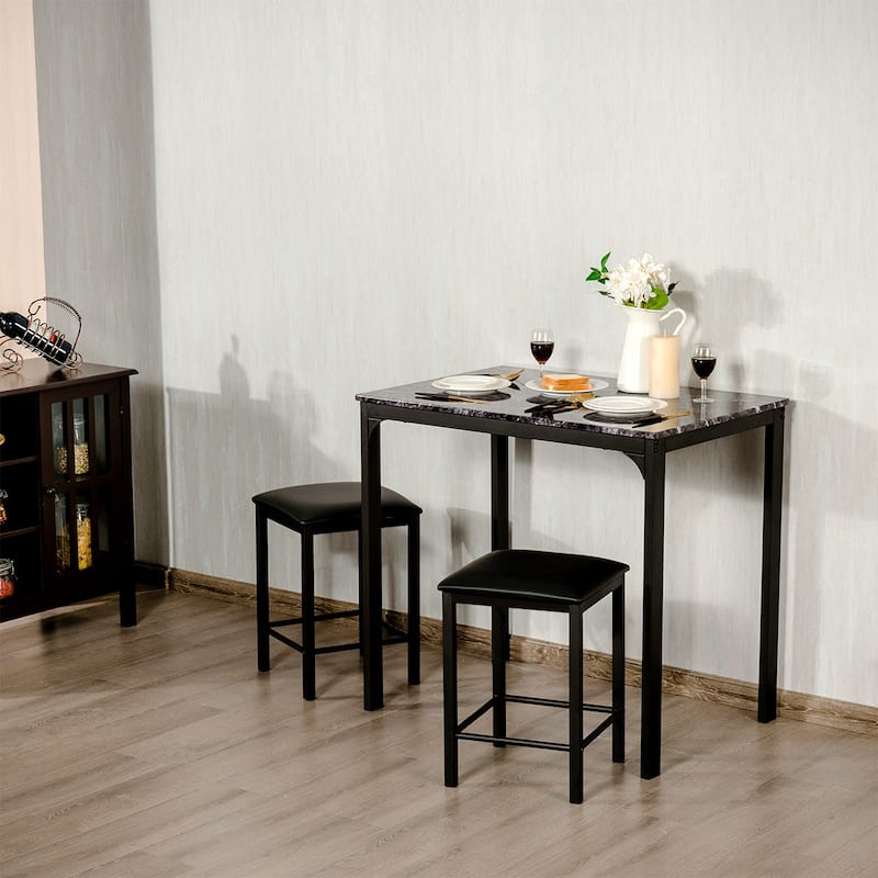 Costway 3 Piece Counter Height Dining Set Faux Marble Table 2 Chairs