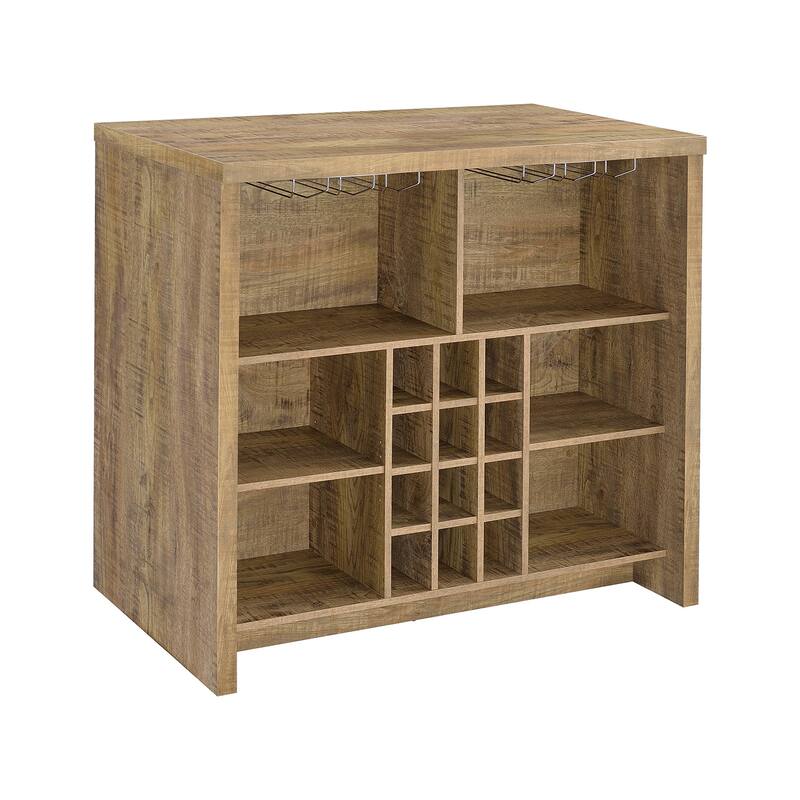 Engineered Wood Freestanding Home Bar with Open Shelves in Mango