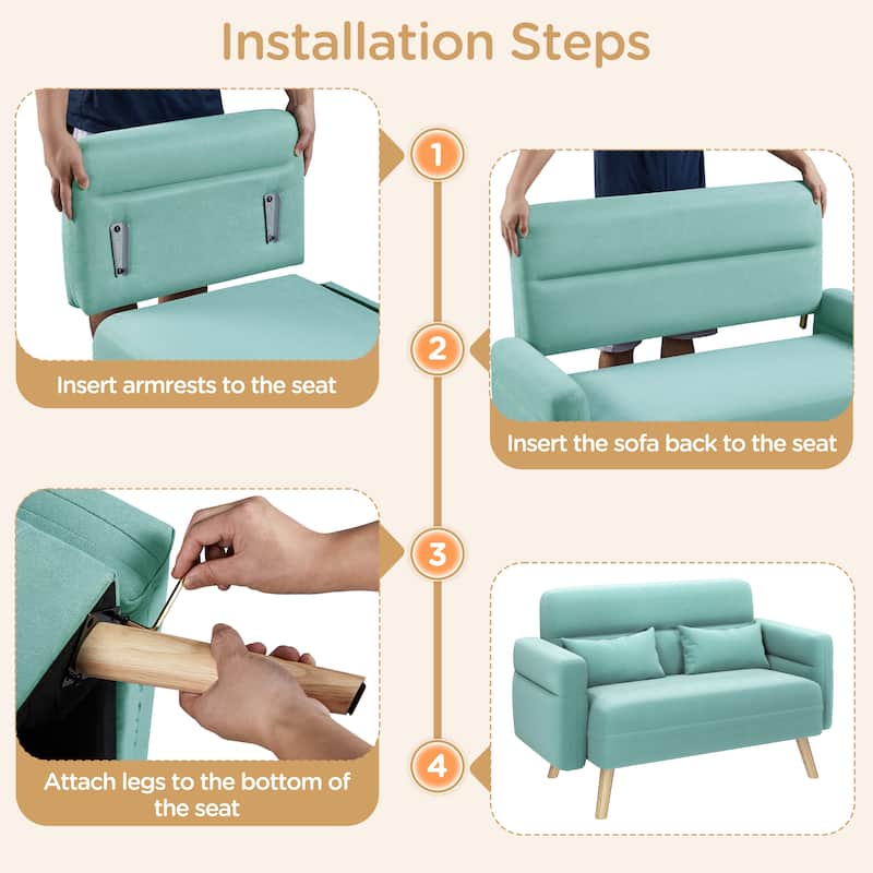 Yaheetech Small Fabric Loveseat Sofa With Lumbar Pillows, Solid Wood Legs Modern 2 Seater Sofa Couch - 46"× 29"×30.5"