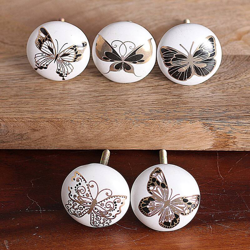 Novica Handmade Butterfly Magic Ceramic Knobs (Set Of 5)