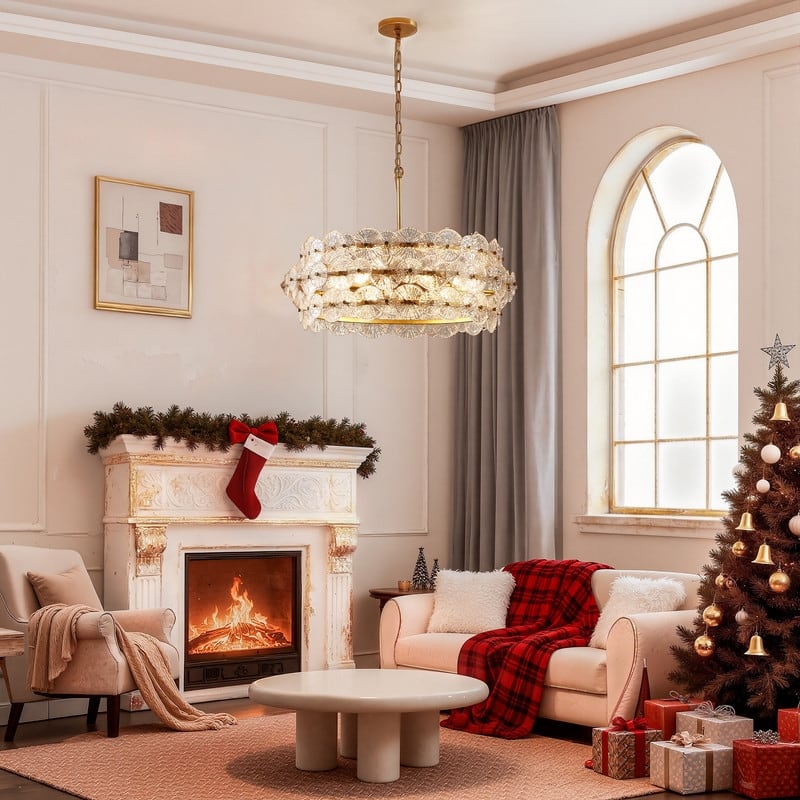 KAWOTI 6-Light Drum Glass Chandelier Pendant Lights