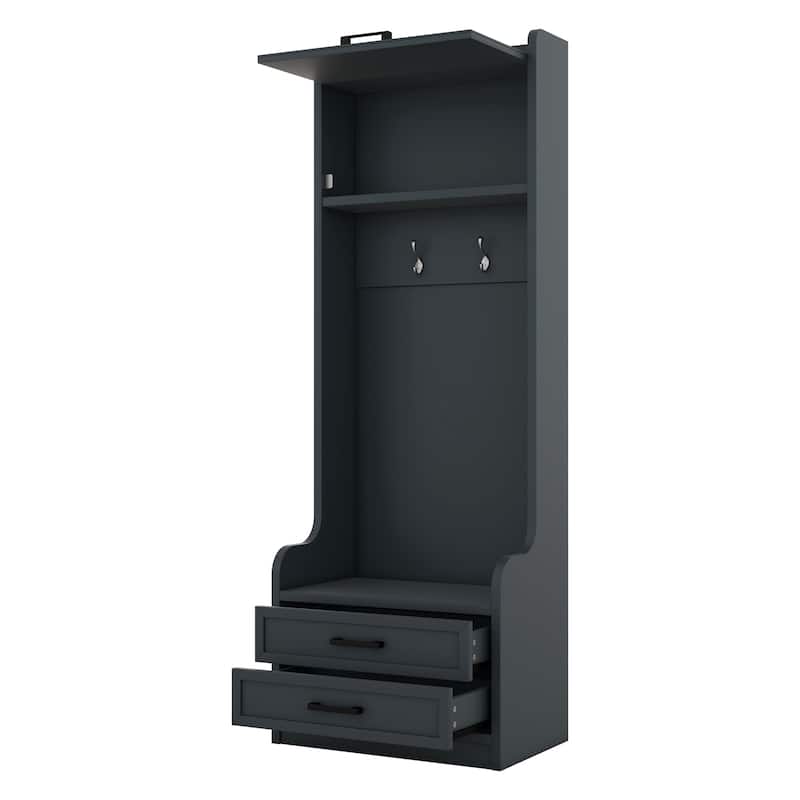 GDFStudio - Janet 4 in 1 Detachable Hall Tree with Coat Hooks, Storage Cabinet and Shoe Bench for Entryway or Hallway