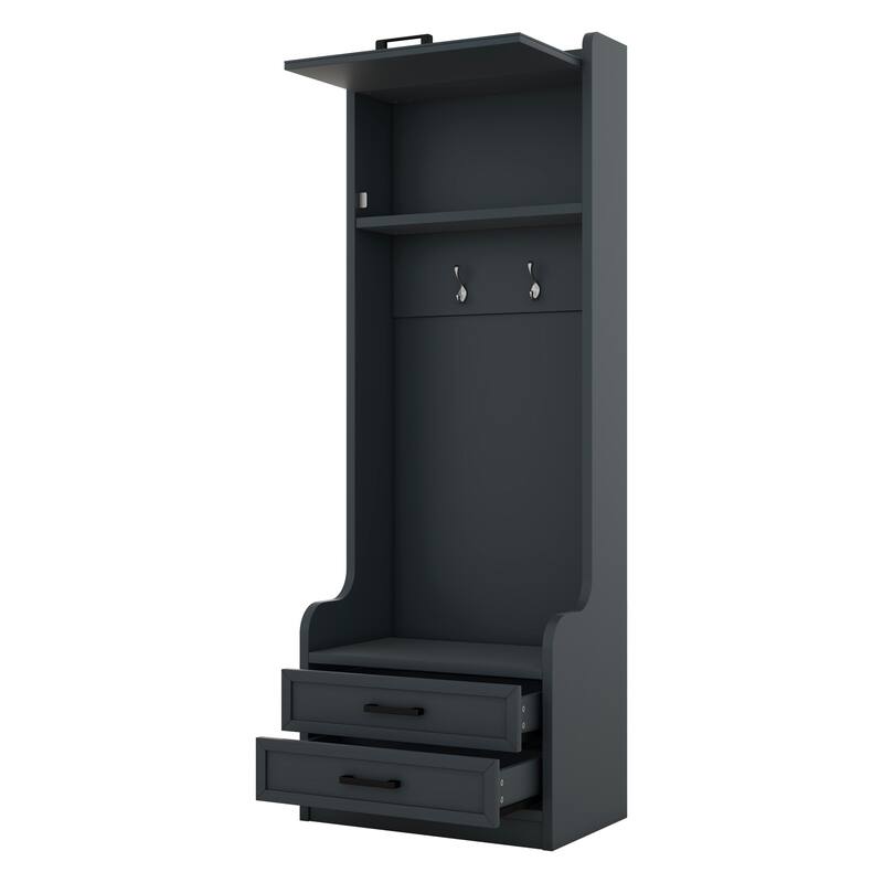 Roomfitters 4-in-1 Detachable Hall Tree with Hooks and Drawers, Entryway Coat Rack with Shoe Bench and Storage Cabinet