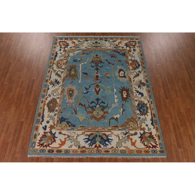 Blue Oushak Indian Area Rug Handmade Wool Carpet - 7'10"x 10'0"
