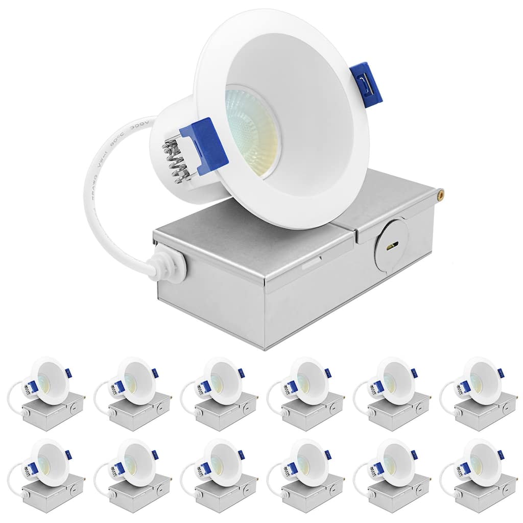 Luxrite 3 in. LED Recessed Ceiling Light J-Box 8W 5CCT 840 Lumens Dimmable Wet Rated IC Rated 12 Pack