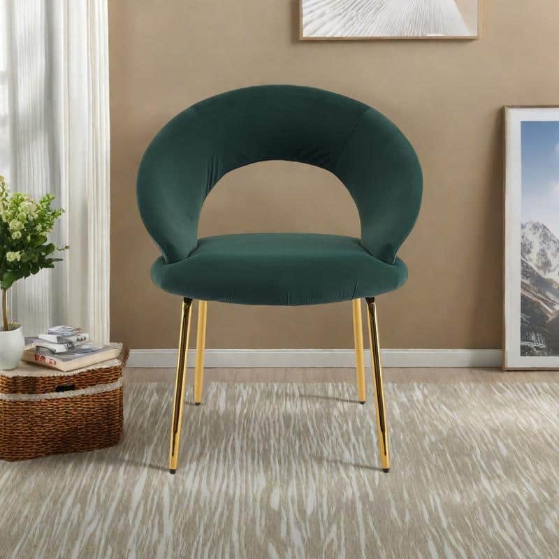 Velvet Dining Accent Chairs with Curved Backrest and Gold Metal Legs - 250lb Capacity