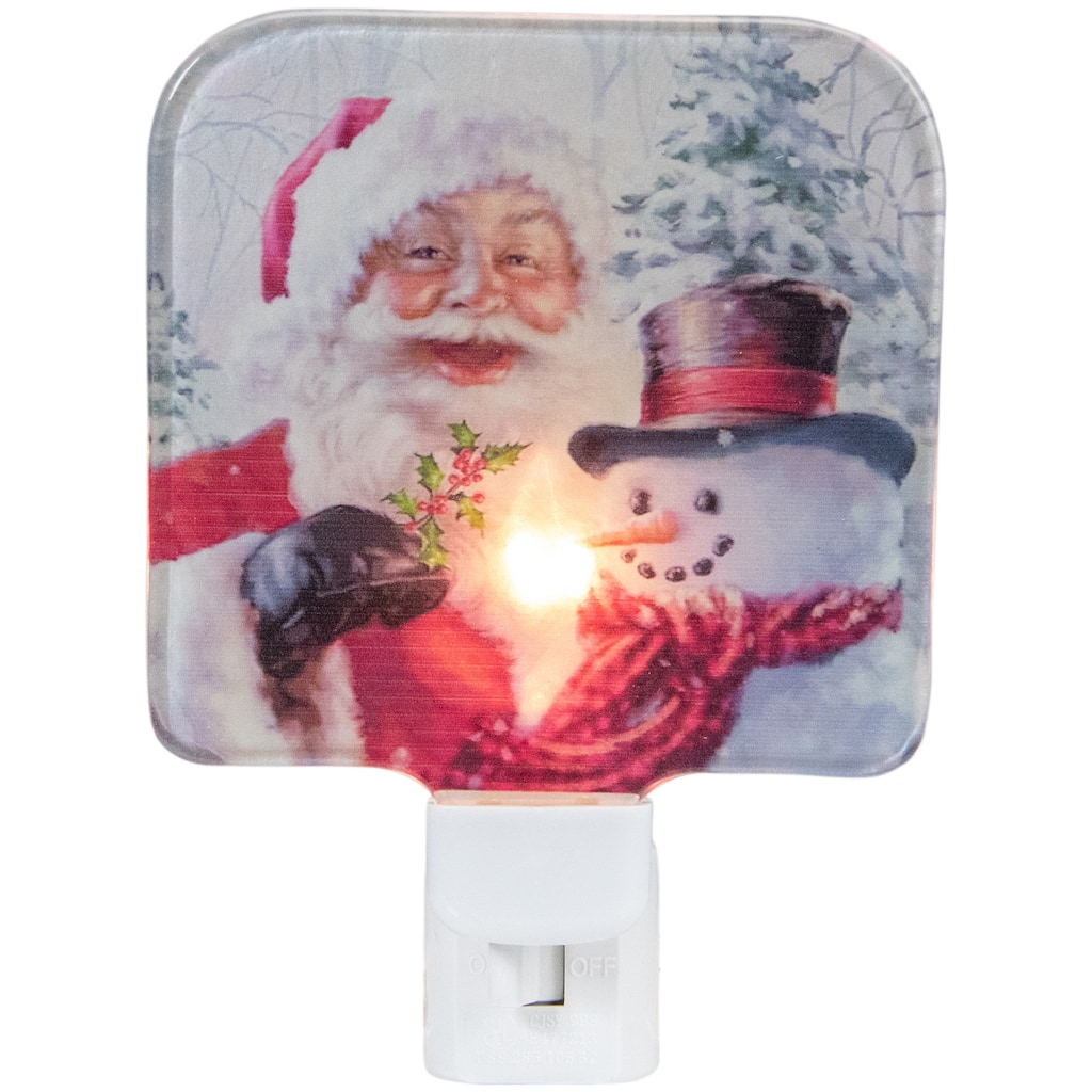 Santa and Snowman Glass Christmas Night Light - 4"