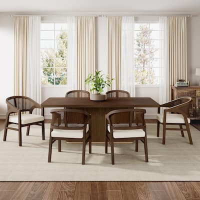 Christopher Knight Home - Eryndor Rubber Wood 7 Piece Dining Set With Rattan Back