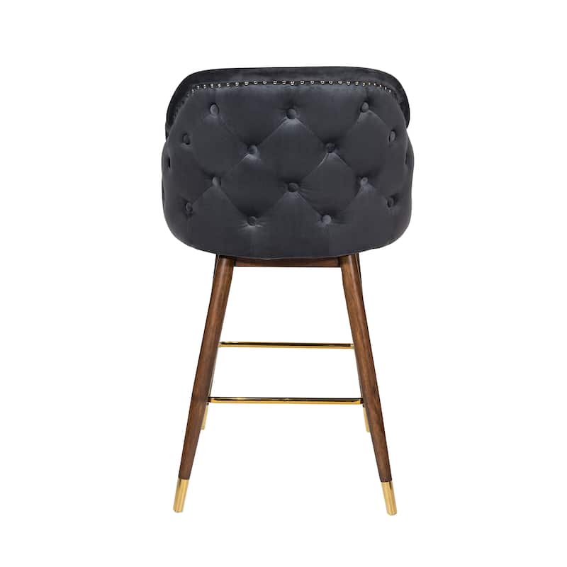 Porthos Home Orla Velvet Upholstered Bar Stools with Rubberwood Legs, Set of 2
