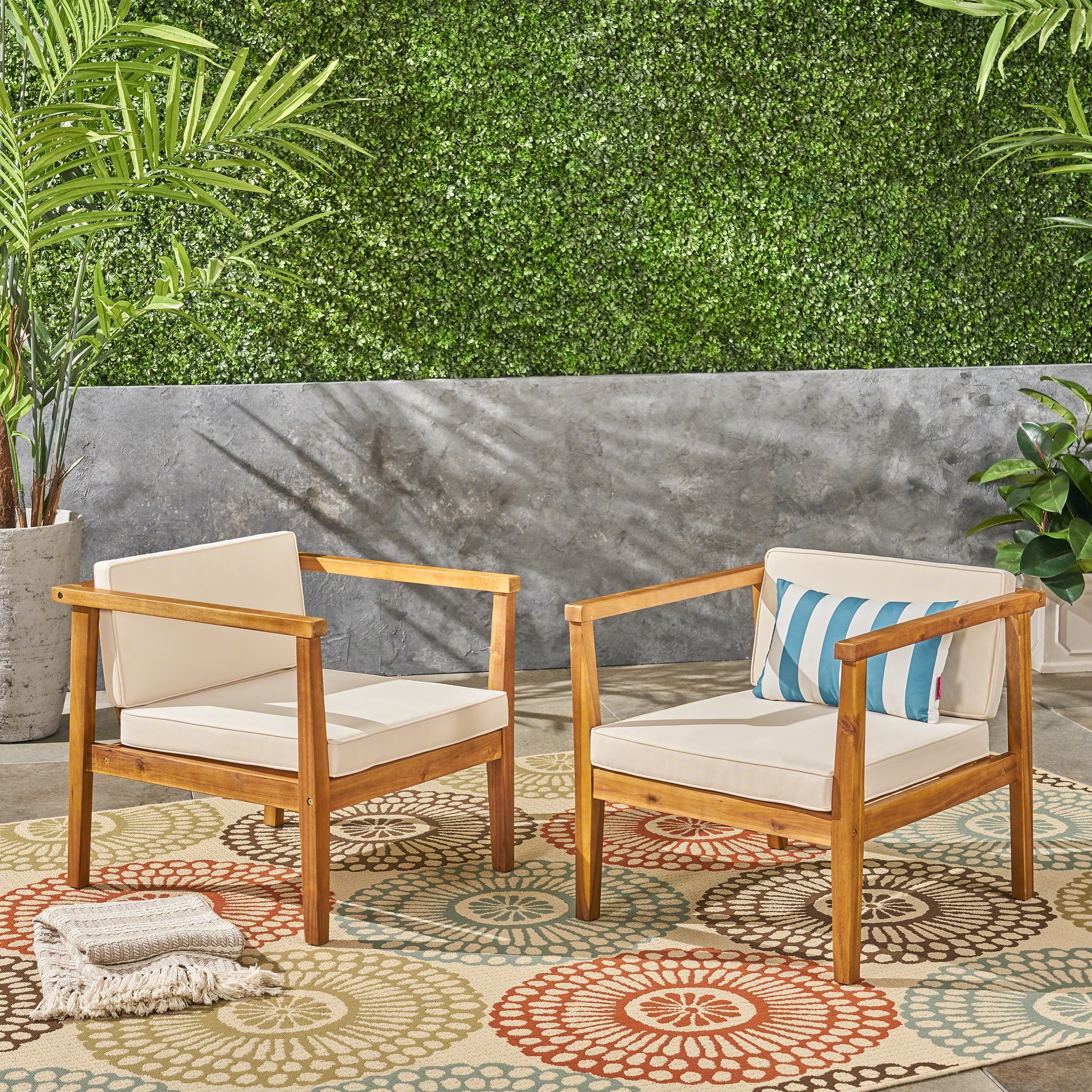 Shop Newbury Outdoor Acacia Wood Club Chairs With Cushions Set Of 2 By Christopher Knight Home Overstock 23130434