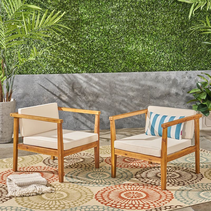 Newbury Outdoor Acacia Wood Club Chairs with Cushions (Set of 2) by Christopher Knight Home