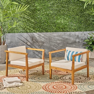 Newbury Outdoor Acacia Wood Club Chairs with Cushions (Set of 2) by Christopher Knight Home