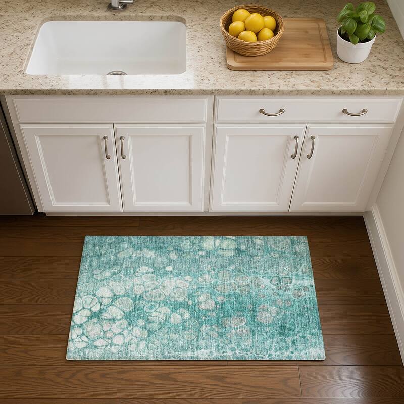 Premium Washable Super Soft Modern Abstract Mayfield Rug - Aqua - 1'8" x 2'6"