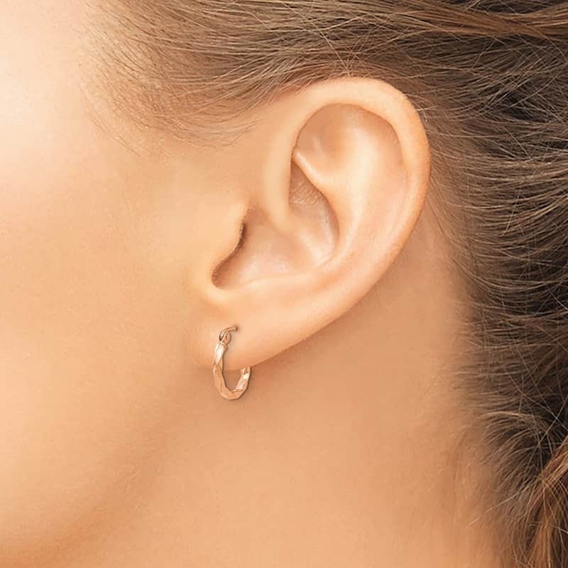 Curata 14k Rose Gold Twisted 2x12mm Hoop Earrings