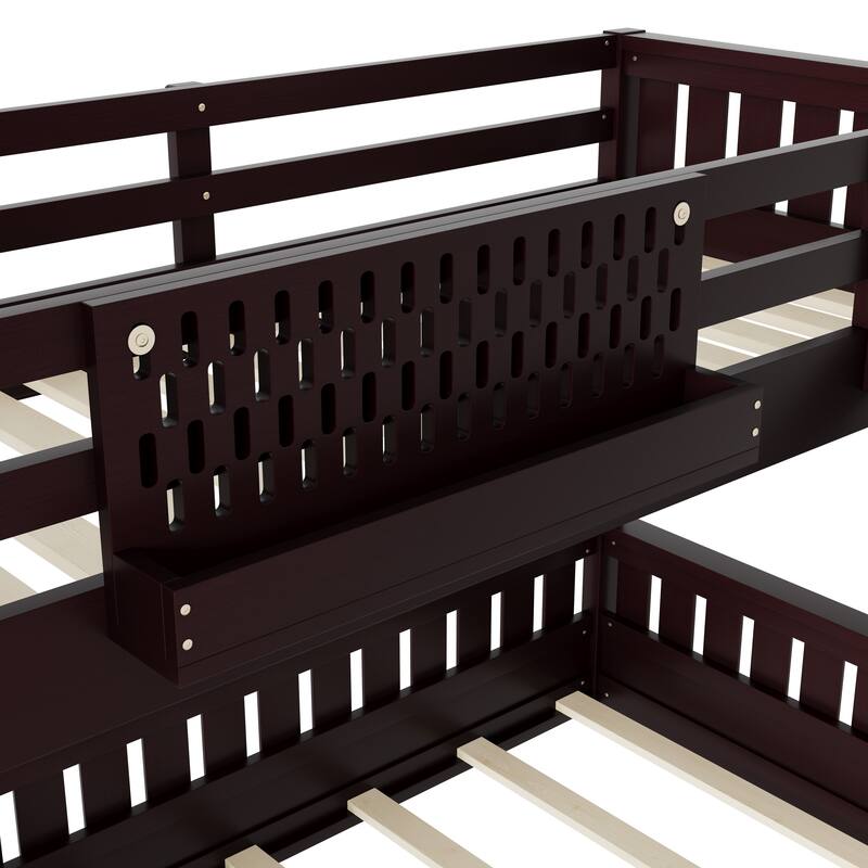 Wooden Bunk Bed of 3 Kinds Size with Pegboard, Bookshelf and Guardrails, Detachable Bunk Bed Convertible 2 Platform Beds