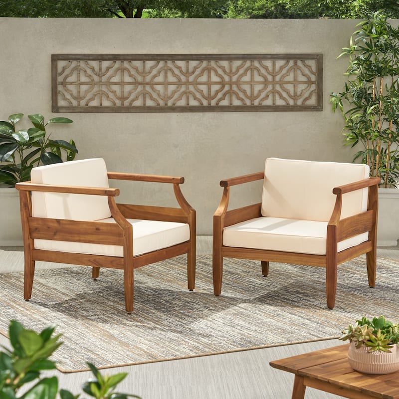 Aston Outdoor Modern Acacia Cushioned Club Chairs (Set of 2) by Christopher Knight Home - Teak Finish + Cream Cushion
