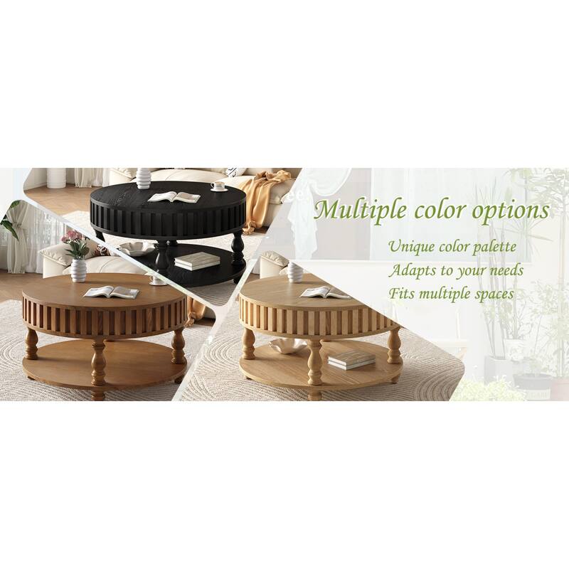 Roomfitters Fluted Coffee Table with Storage, Flip Top Center Table with Solid Wood Legs for Living Room