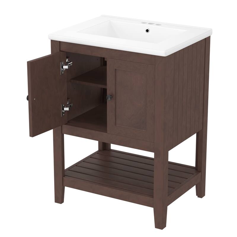 Bathroom Vanity with Sink, Small Storage Cabinet with 2 Soft Closing Doors, Sink Vanity with Solid Wood Frame