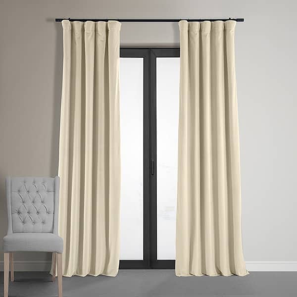 slide 2 of 10, Exclusive Fabrics Signature Light Beige Velvet Curtain (1 Panel) 50 X 84 - Alabaster Beige