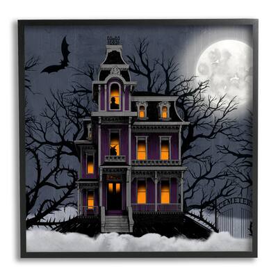 Stupell Industries Creepy Haunted Halloween House Under Moonlit Sky Framed Wall Art - Black