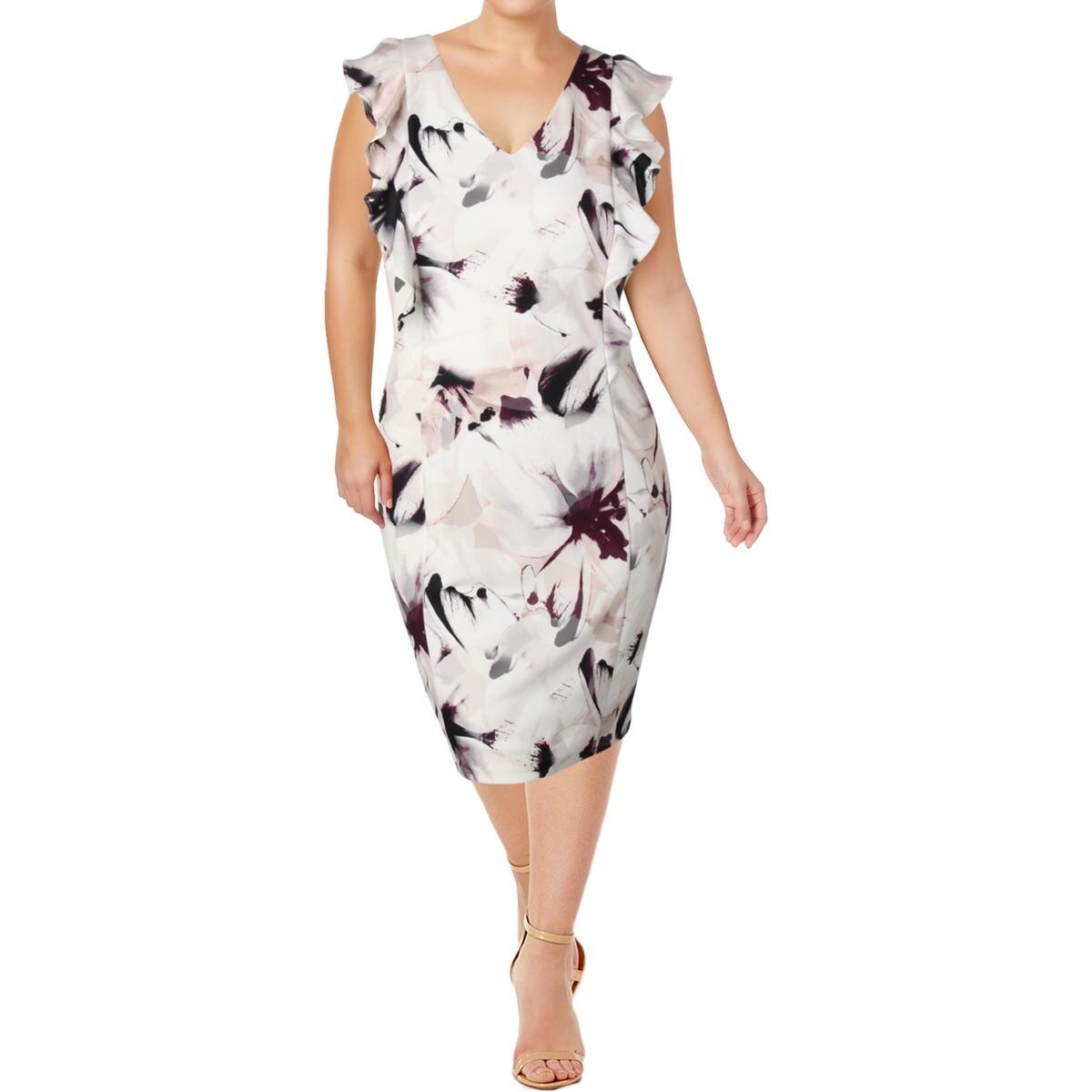 Shop Calvin Klein Womens Wear To Work Dress Animal Print Ruffled