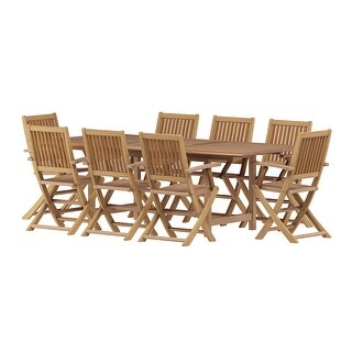 Hamburg 9-Piece Outdoor Dining Set Teak Extendable Rectangular Patio ...